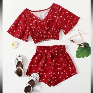 Toddler girls ditsy floral surplice front top with shorts